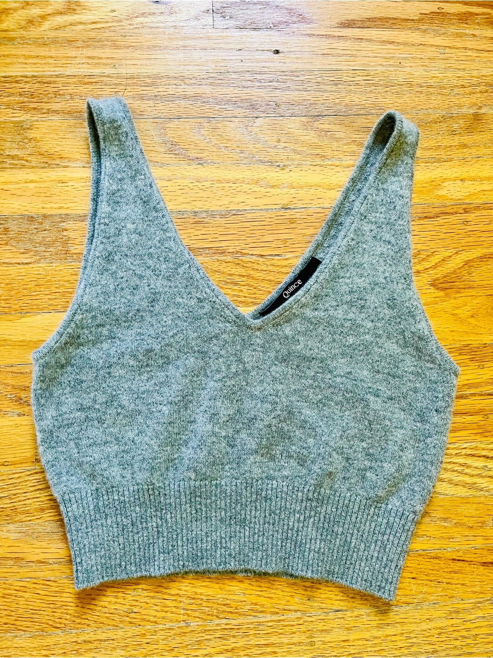 Quince 100% Cashmere Knit Ribbed Bralette Bra Wireless XS Gray Pullover